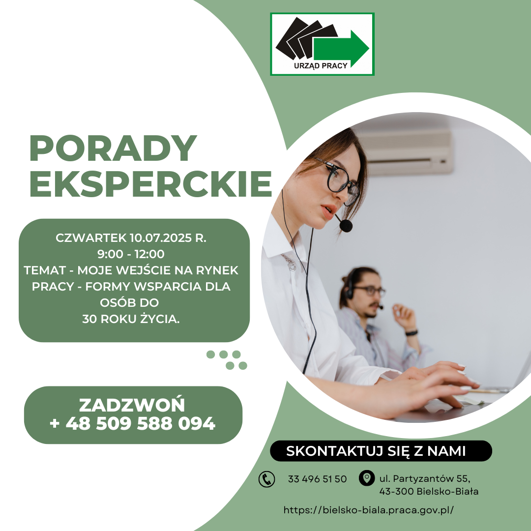 Zdjęcie artykułu Porady eksperckie - temat - Moje wejście na rynek pracy - formy wsparcia dla osób do 30 roku życia.