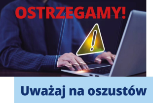Grafika informująca o uwadze na oszustów